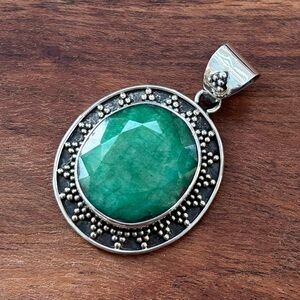 Large Sterling Silver Green Emerald Pendant